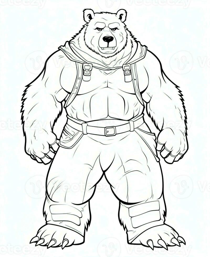 vector of bear in black and white coloring. Animal coloring page. Generative AI photo