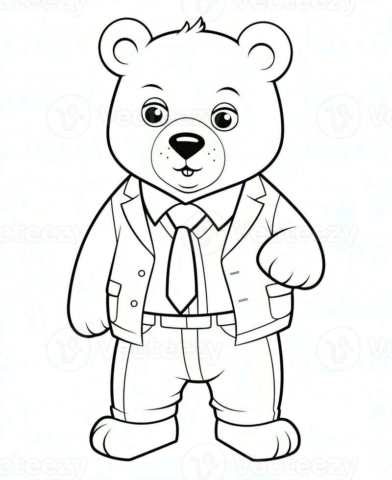 coloring pages for kids teddy bear in suit. Generative AI photo