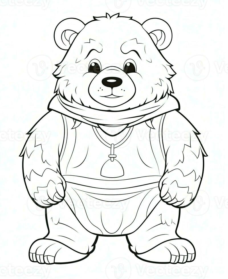 vector of bear in black and white coloring. Animal coloring page. Generative AI photo