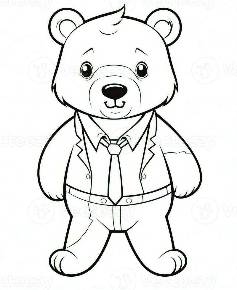 a coloring page of a bear wearing a tie. Generative AI photo