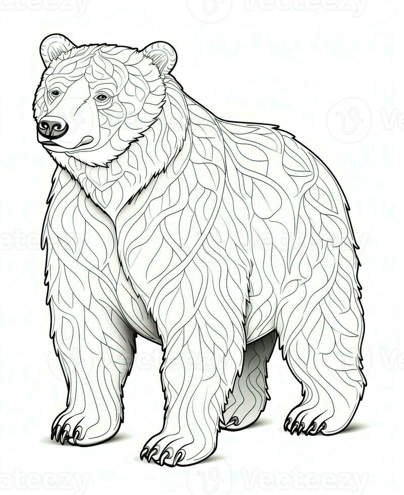 a coloring page with a bear standing in front of a white background. Generative AI photo