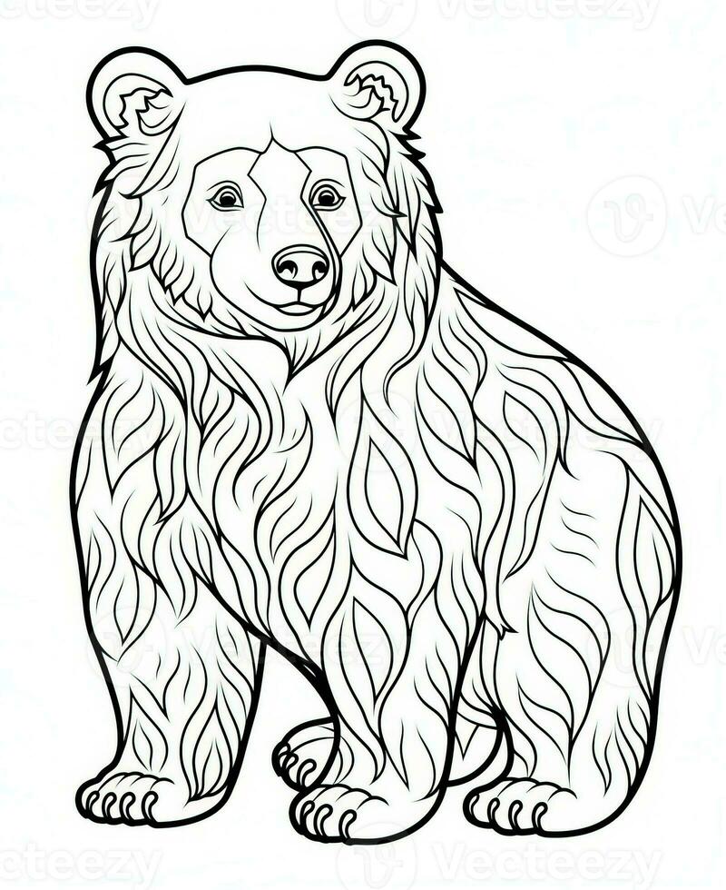 a bear coloring page with a black and white outline. Generative AI photo