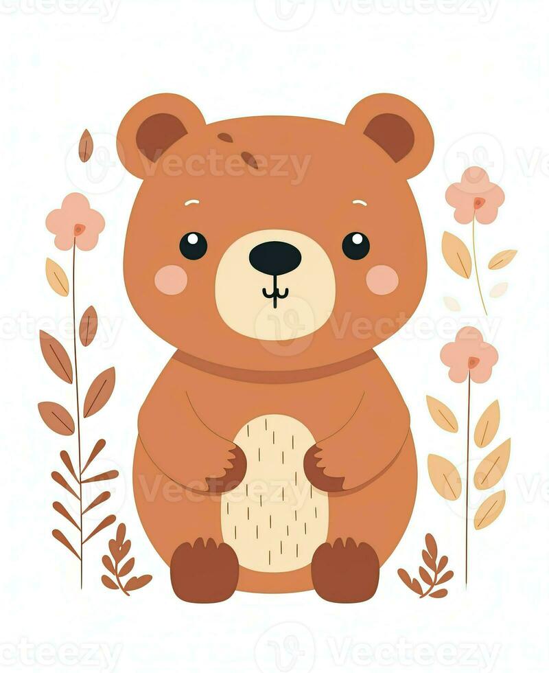 Illustration of Cute and tender bear Character Cartoon Vector. Generative AI photo