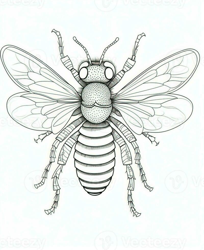 a bee coloring page with a black and white drawing. Generative AI photo