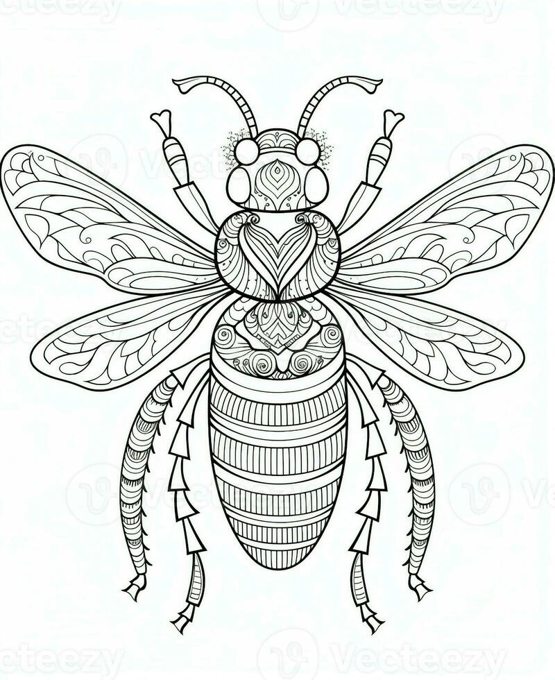 bee coloring page with intricate patterns. Generative AI photo