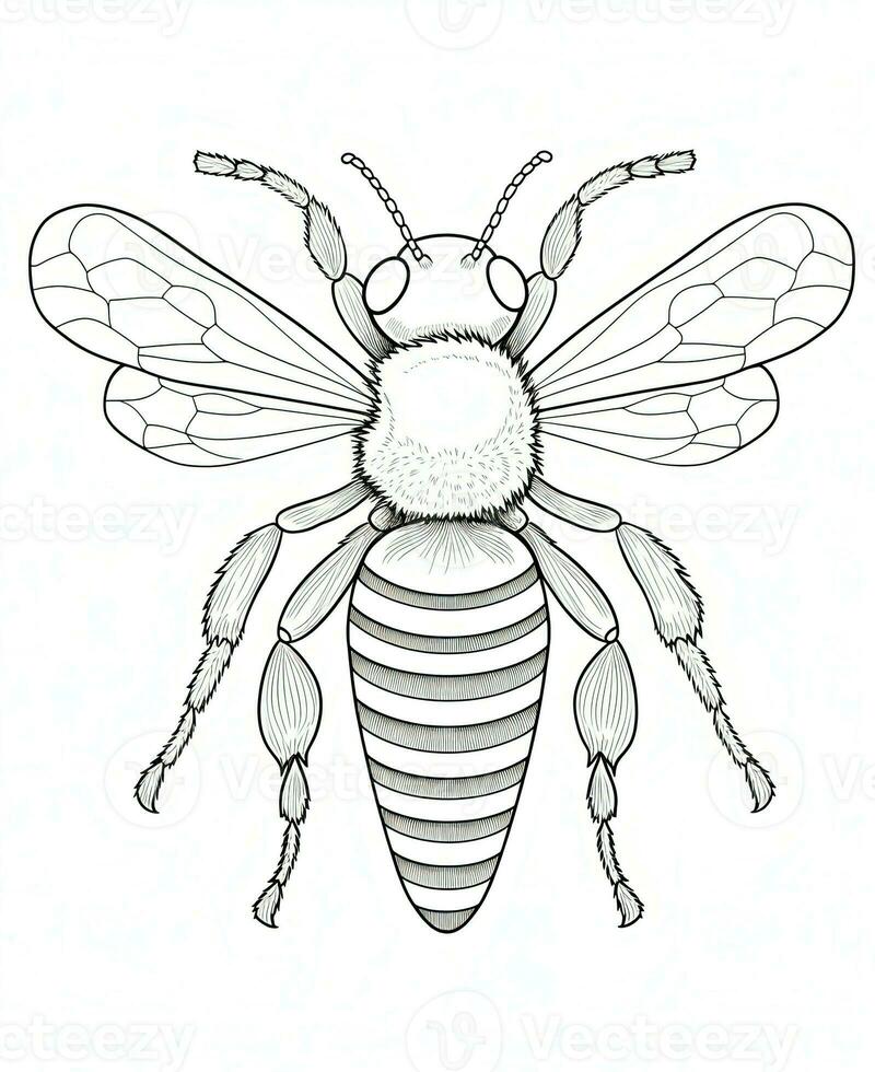 a bee coloring page with a black and white drawing. Generative AI photo