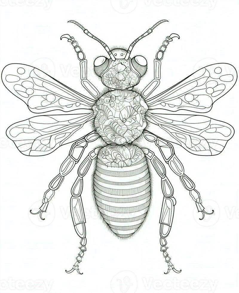 coloring page with a bee. Generative AI photo