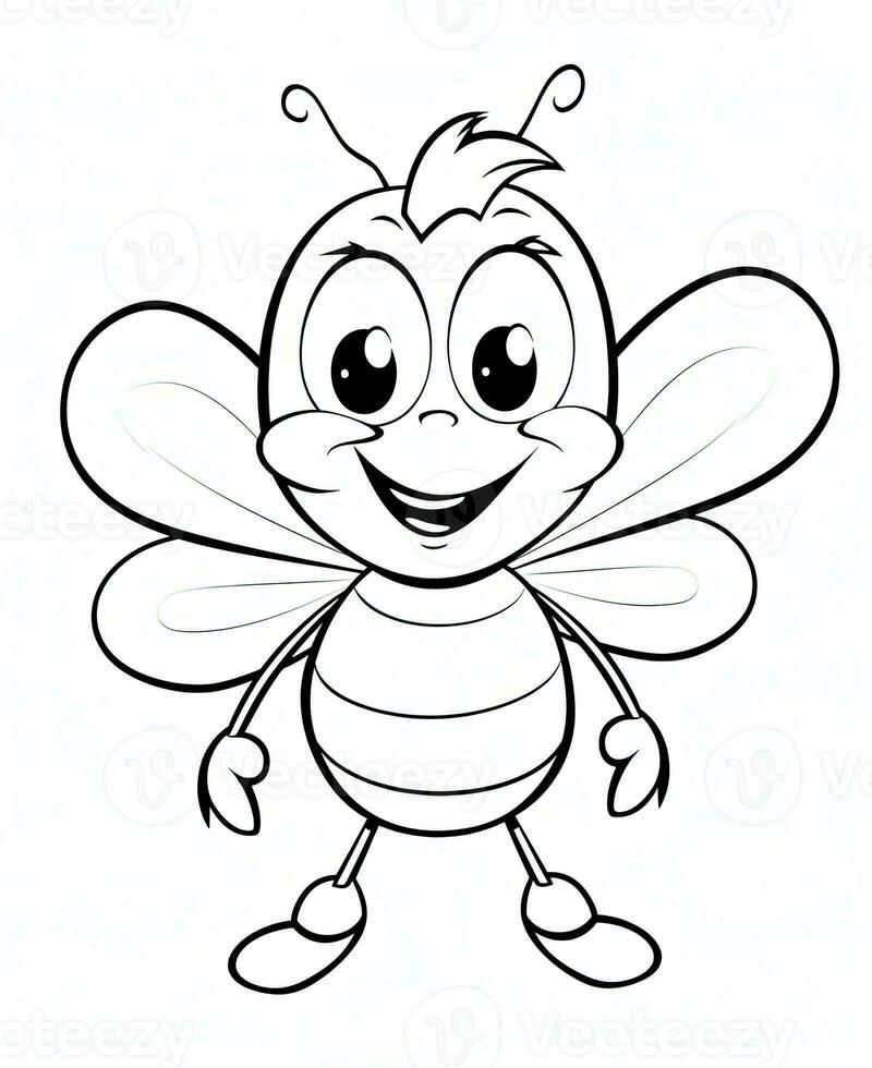 Cute bee cartoon character mascot in outline. Generative AI photo