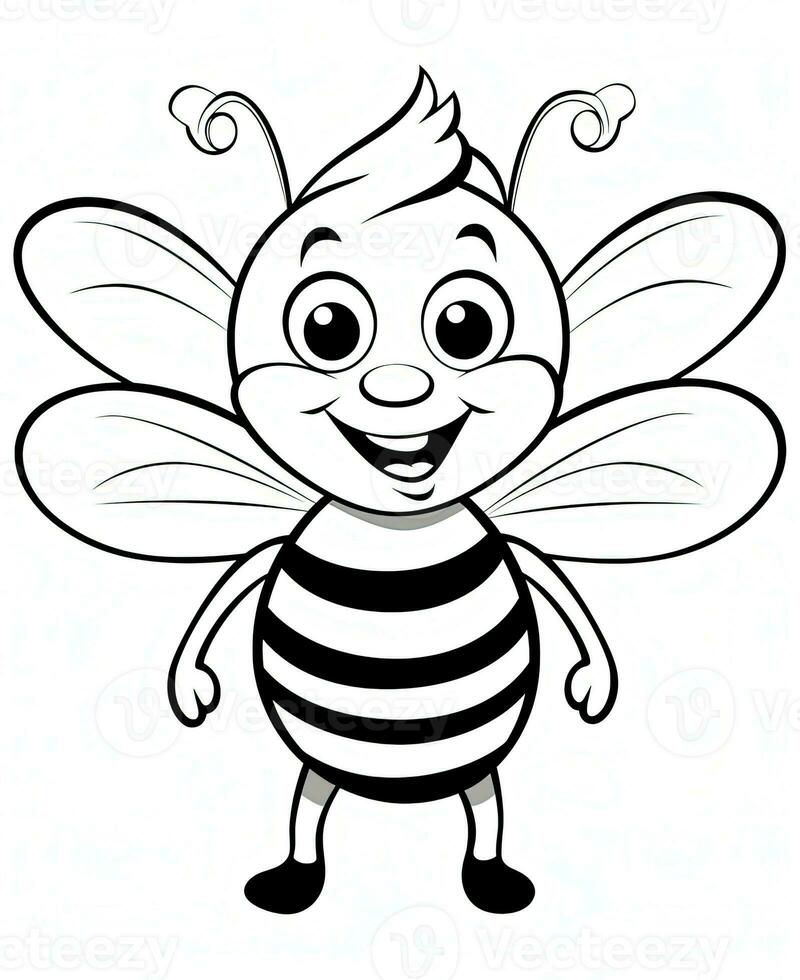 Cute bee cartoon character mascot in outline. Generative AI photo