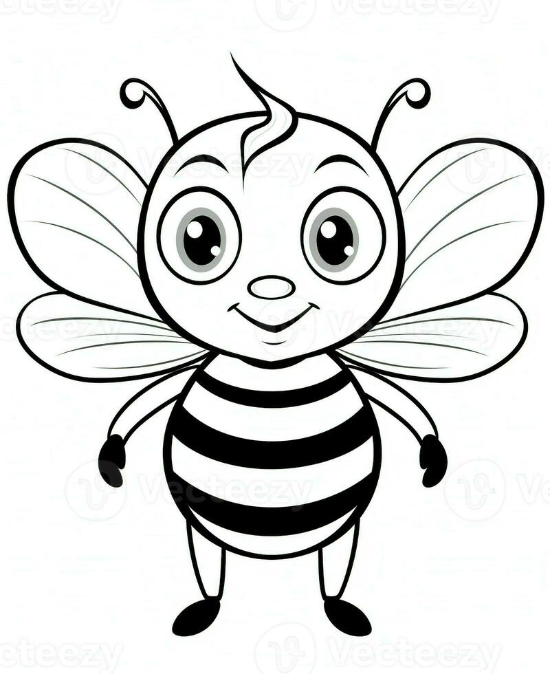Cute bee cartoon character mascot in outline. Generative AI photo
