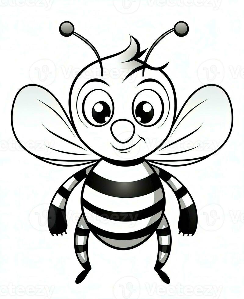 Cute bee cartoon character mascot in outline. Generative AI photo