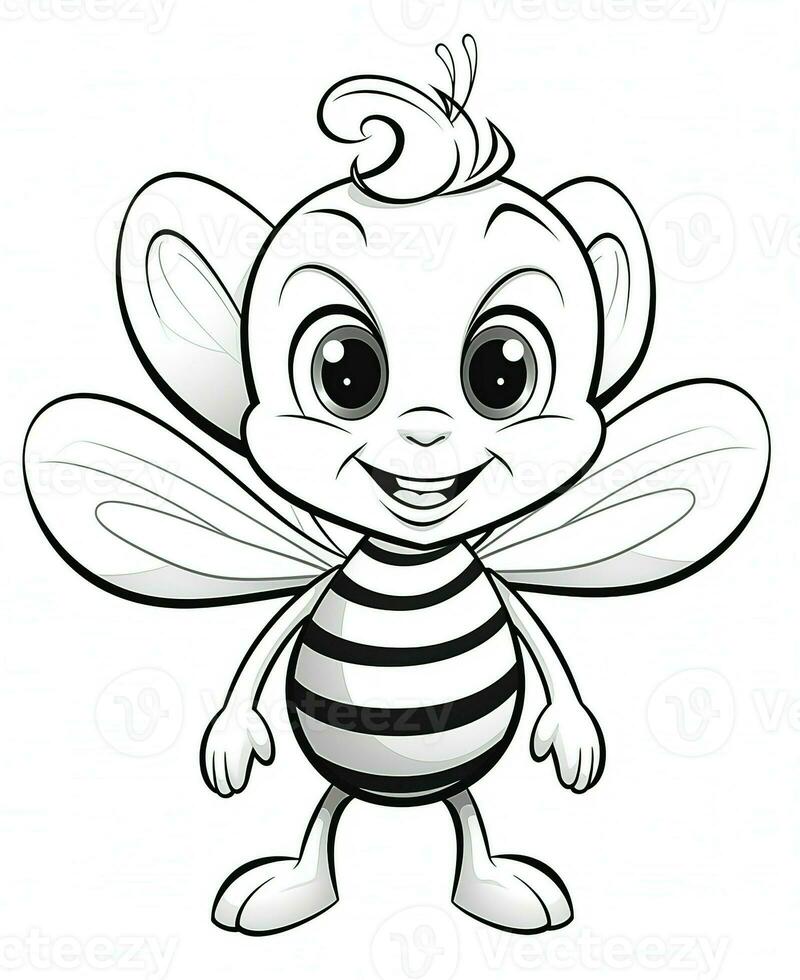 Cute bee cartoon character mascot in outline. Generative AI photo