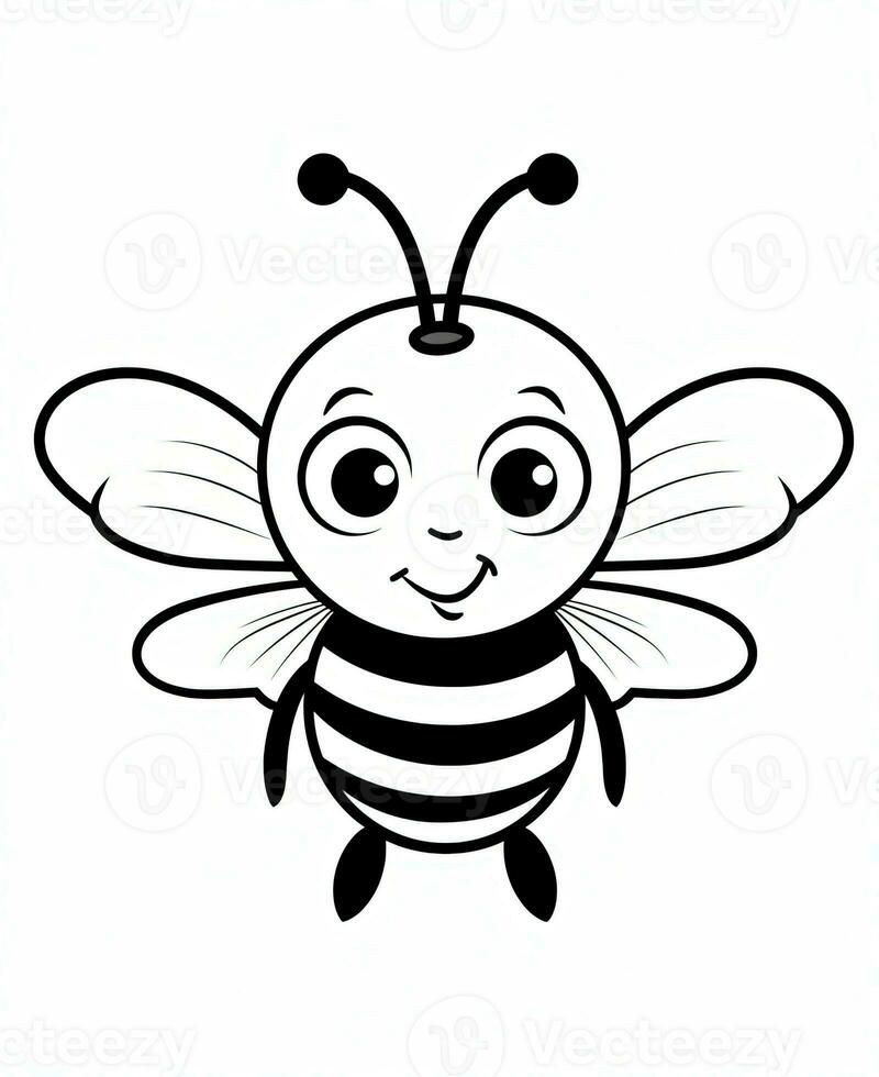 a cartoon bee with a black and white face. Generative AI photo