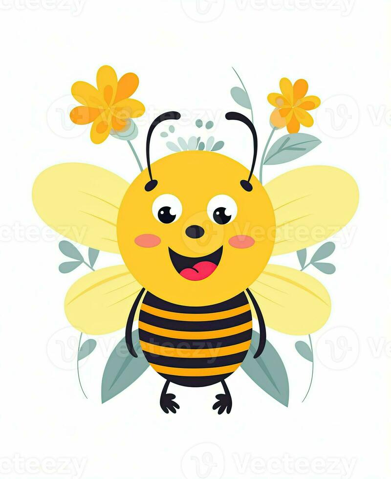 cute bee with flowers vector illustration. Generative AI photo