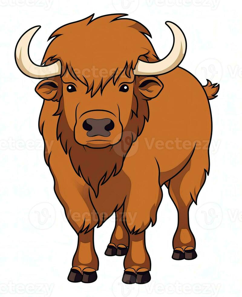 cartoon bison vector illustration. Generative AI photo