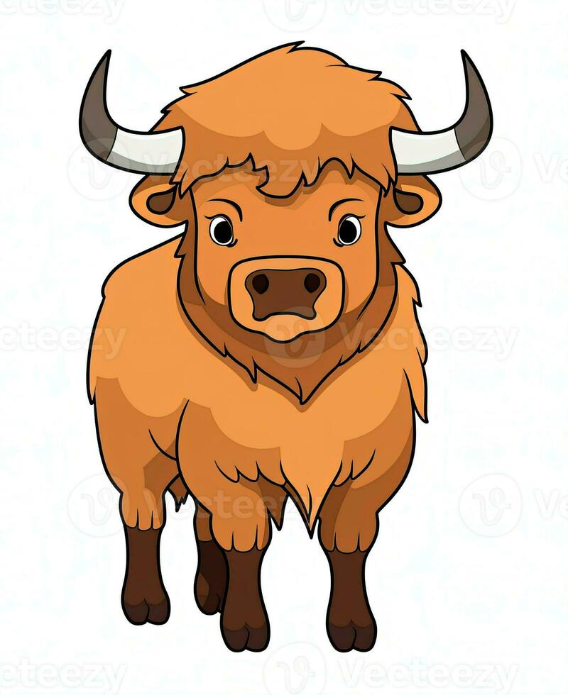 cartoon bison standing on a white background. Generative AI photo