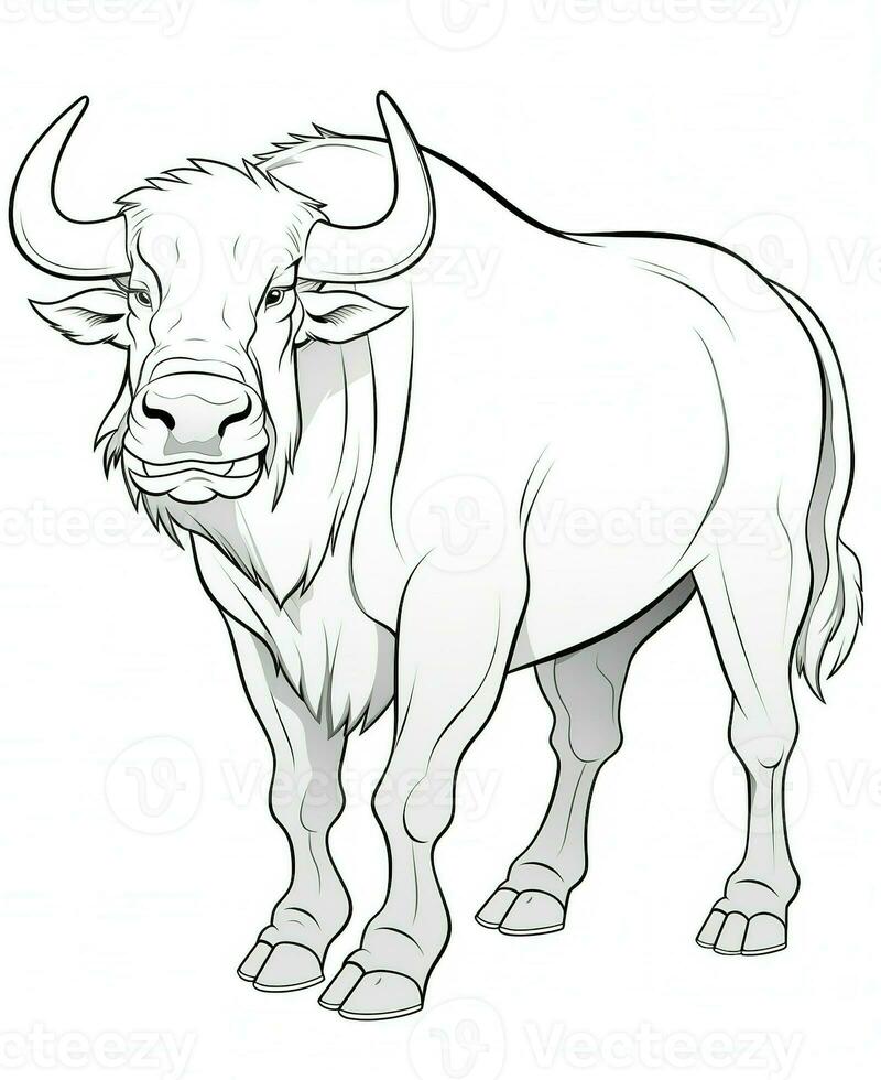 a buffalo is standing in a line drawing. Generative AI photo