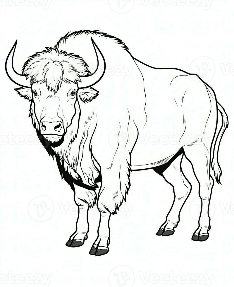 a bison is standing in a line on a white background. Generative AI photo