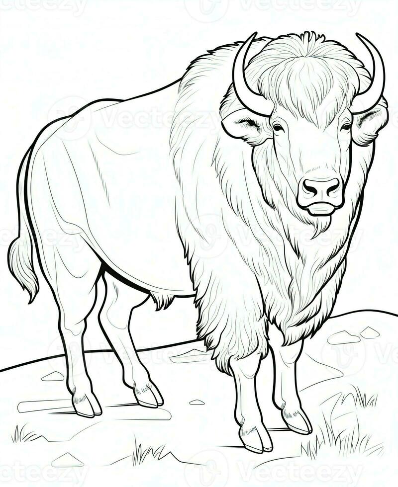 a bison coloring page for kids. Generative AI photo