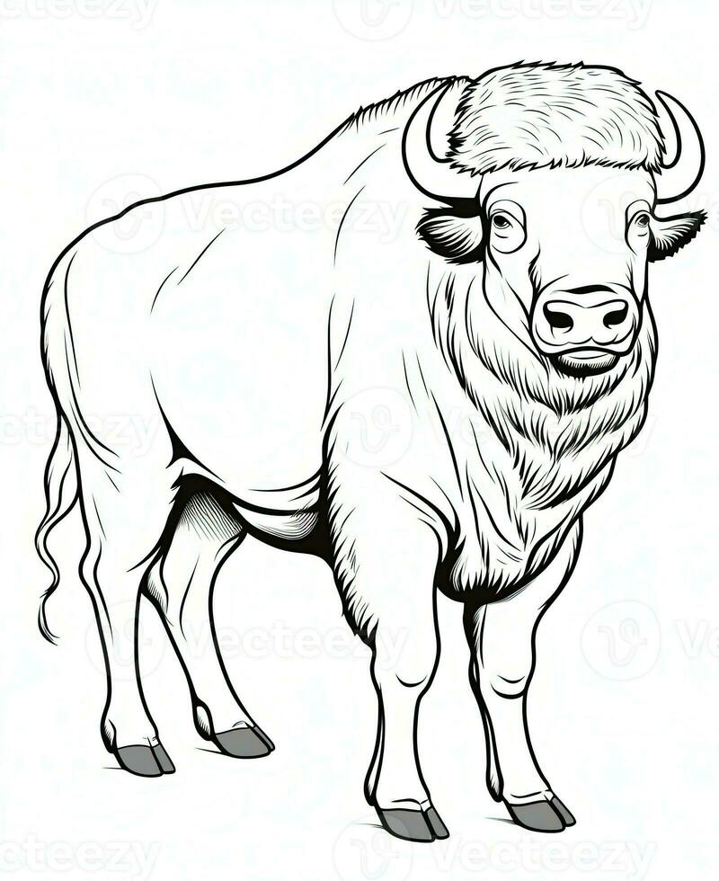 a bison is standing in a line drawing. Generative AI photo