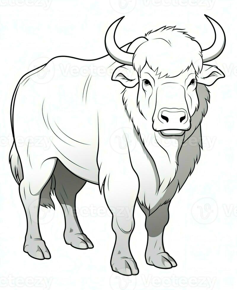 a cartoon buffalo is standing in front of a white background. Generative AI photo
