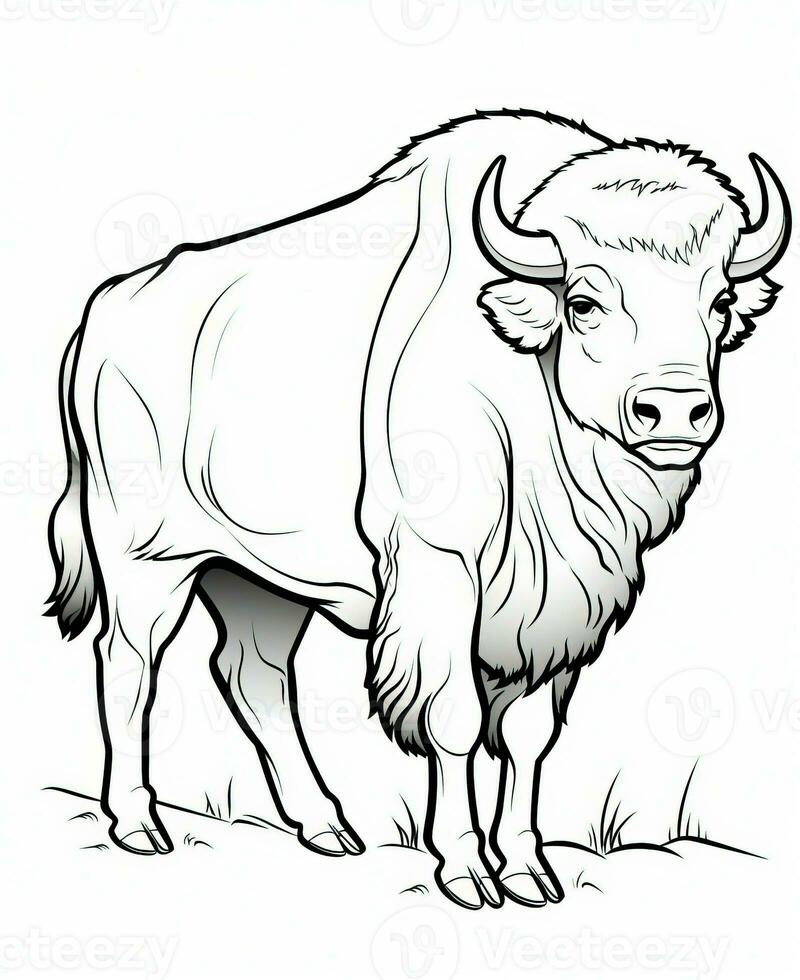 a bison coloring page for kids. Generative AI photo