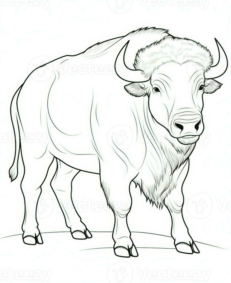 a bison is standing in the coloring page. Generative AI photo