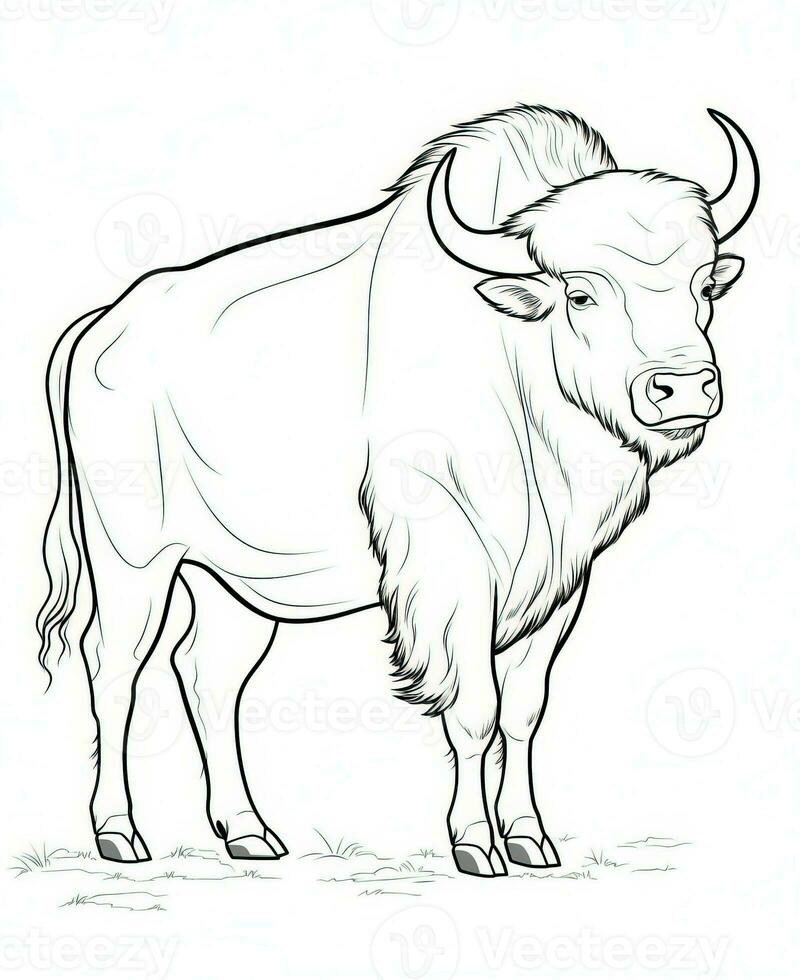 a drawing of a bison standing on a white background. Generative AI photo