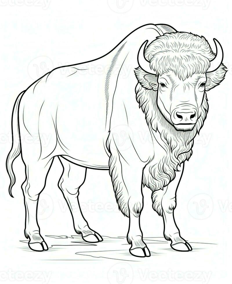 coloring page of bison. Generative AI photo