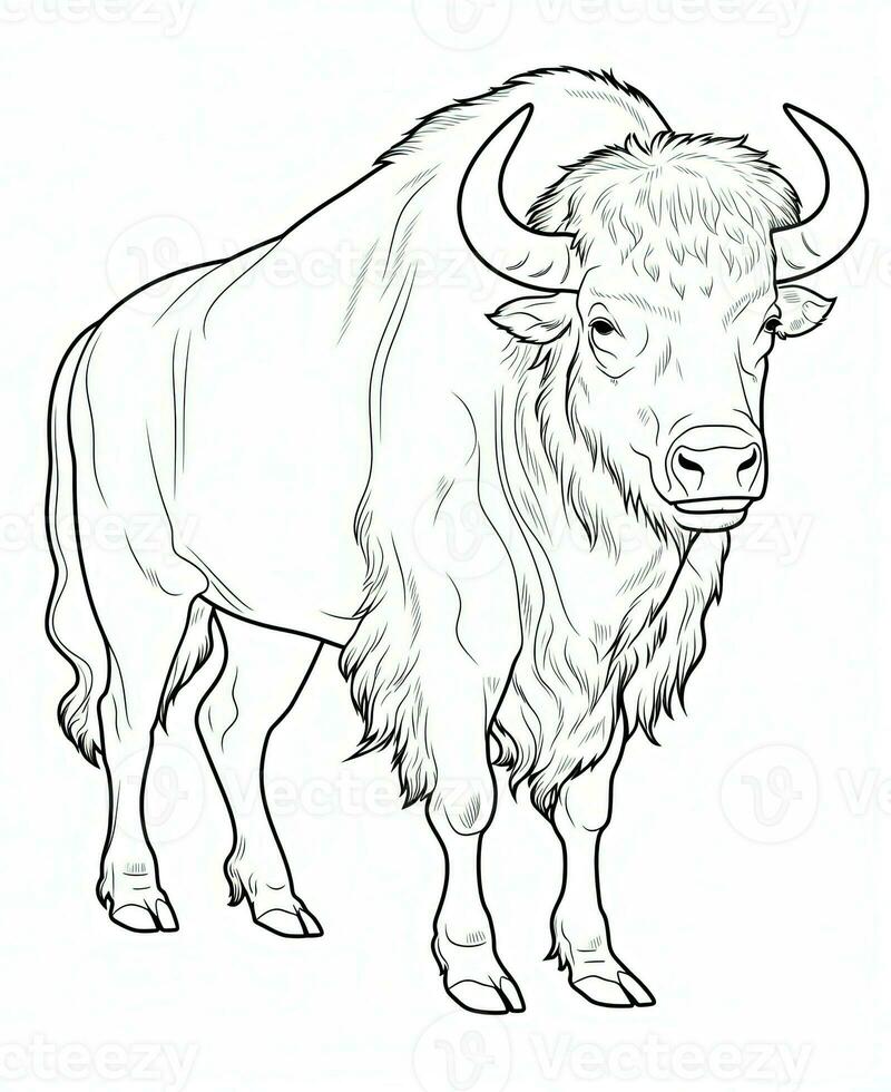a bison coloring page for kids. Generative AI photo