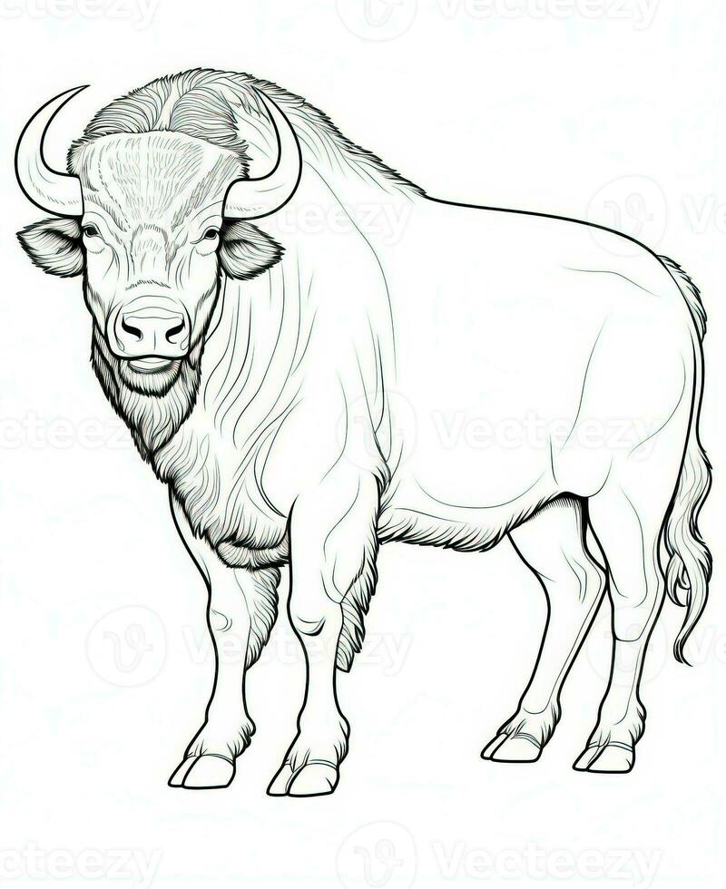 a drawing of a buffalo on a white background. Generative AI photo
