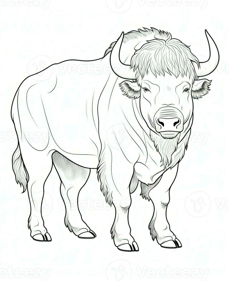 a coloring page of a bison. Generative AI photo