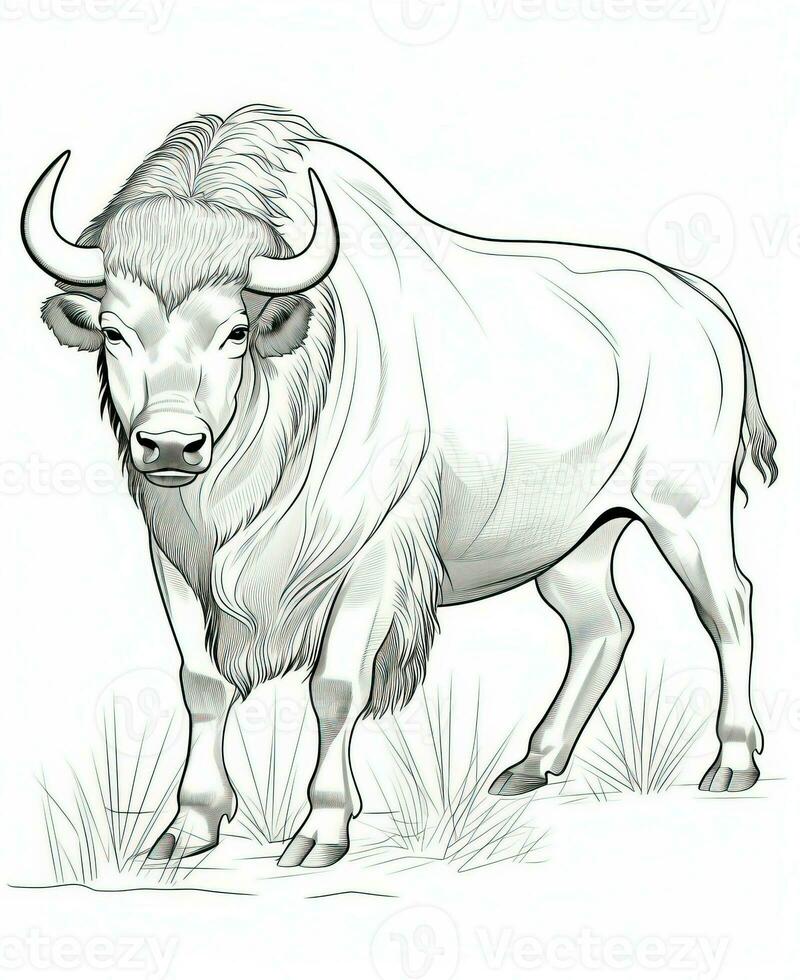 a drawing of a bison standing in the grass. Generative AI photo