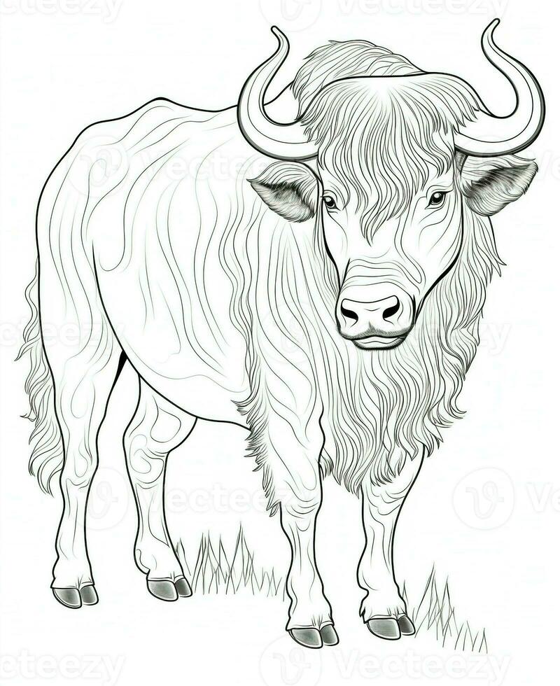 a coloring page of a buffalo. Generative AI photo