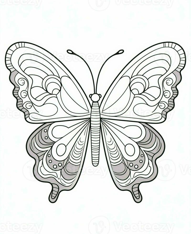 Illustration for coloring book with butterfly isolated on white background. Generative AI photo