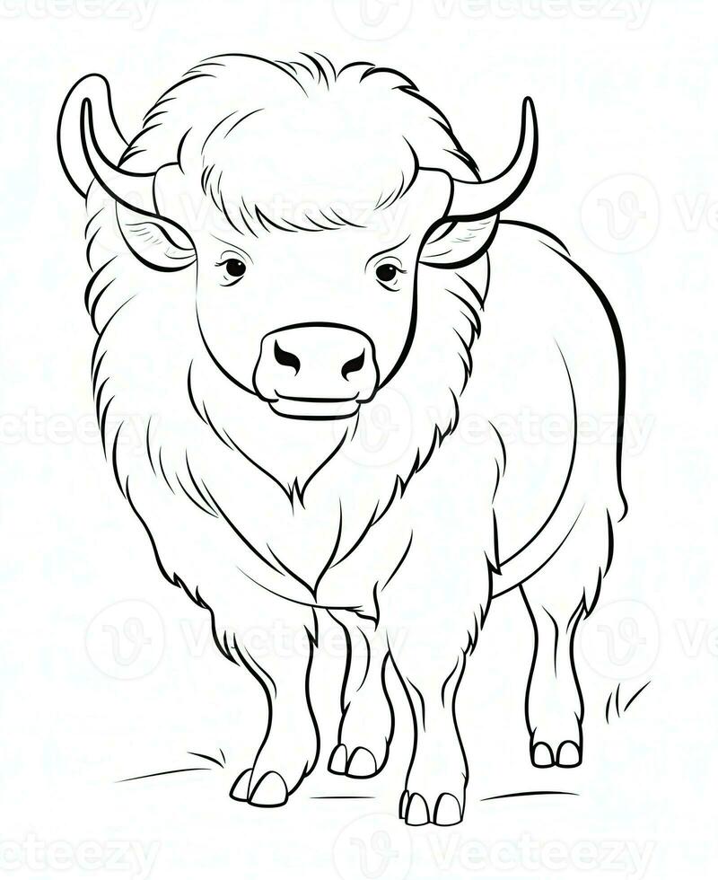 a bison coloring page for kids. Generative AI photo