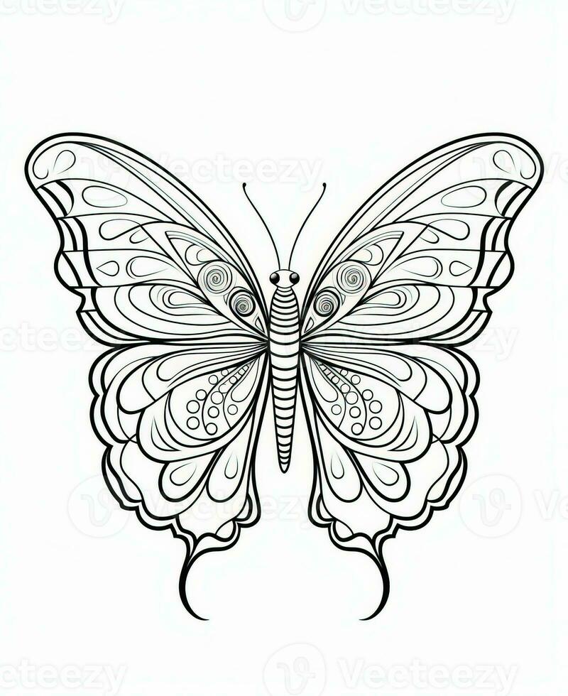 Illustration for coloring book with butterfly isolated on white background. Generative AI photo