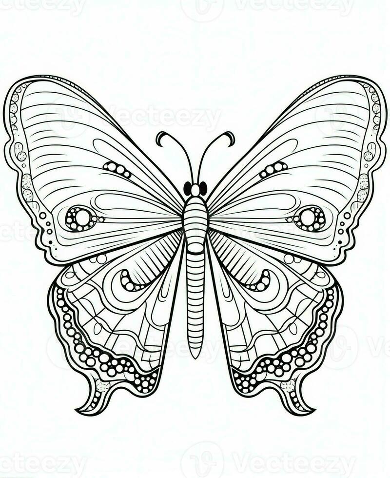 Illustration for coloring book with butterfly isolated on white background. Generative AI photo