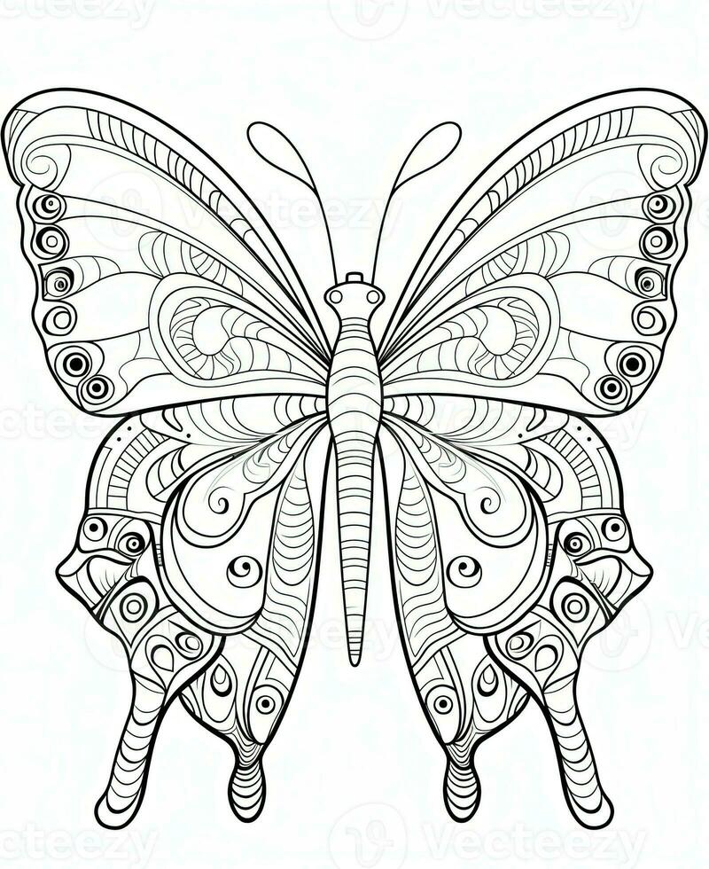 Illustration for coloring book with butterfly isolated on white background. Generative AI photo