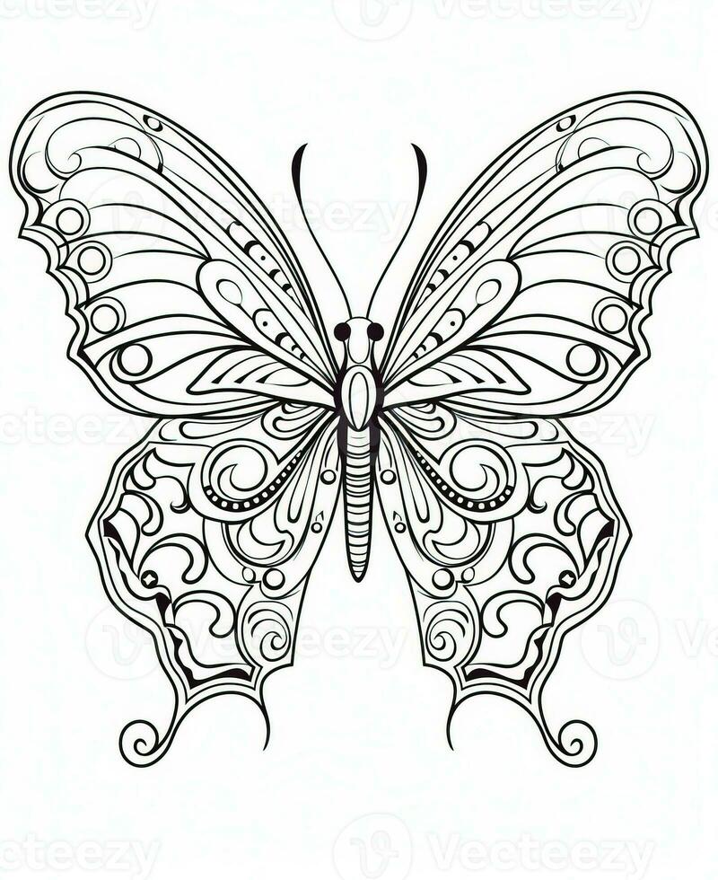 Illustration for coloring book with butterfly isolated on white background. Generative AI photo