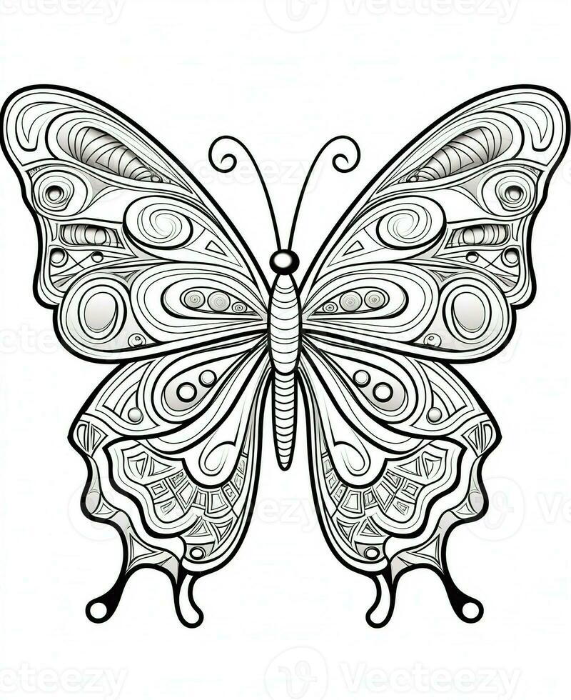 Illustration for coloring book with butterfly isolated on white background. Generative AI photo