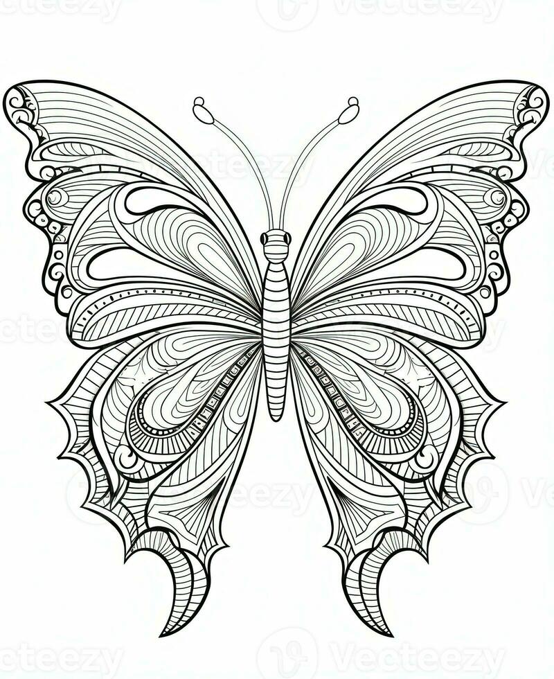 Illustration for coloring book with butterfly isolated on white background. Generative AI photo