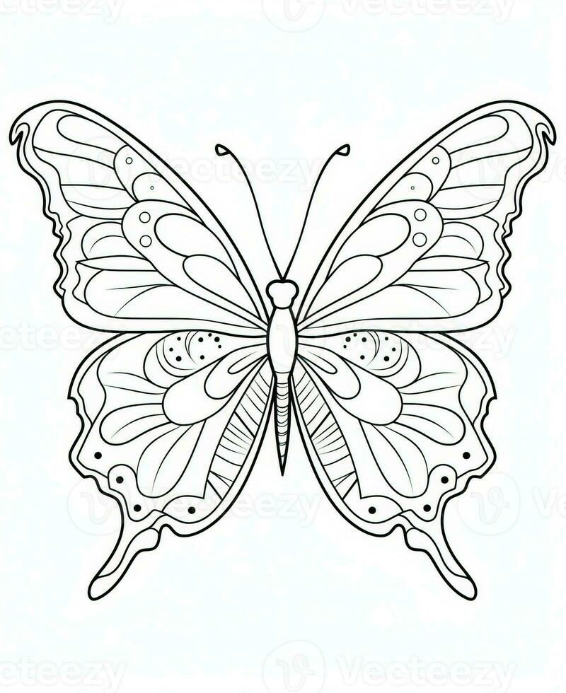 Illustration for coloring book with butterfly isolated on white background. Generative AI photo