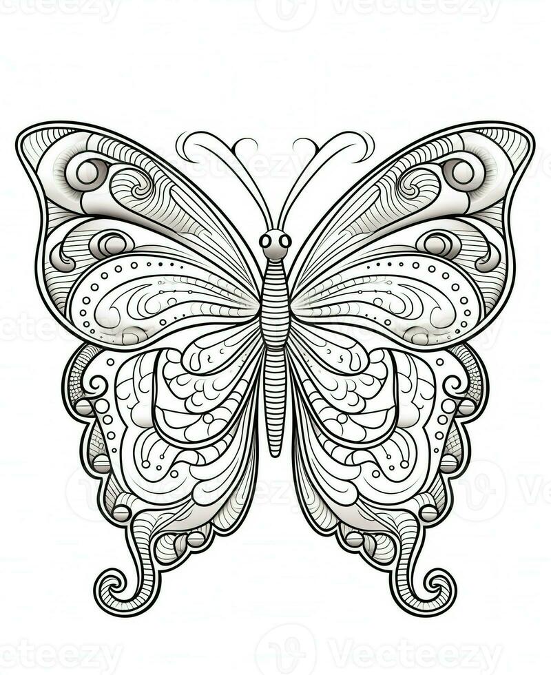 a butterfly coloring page with intricate patterns. Generative AI photo