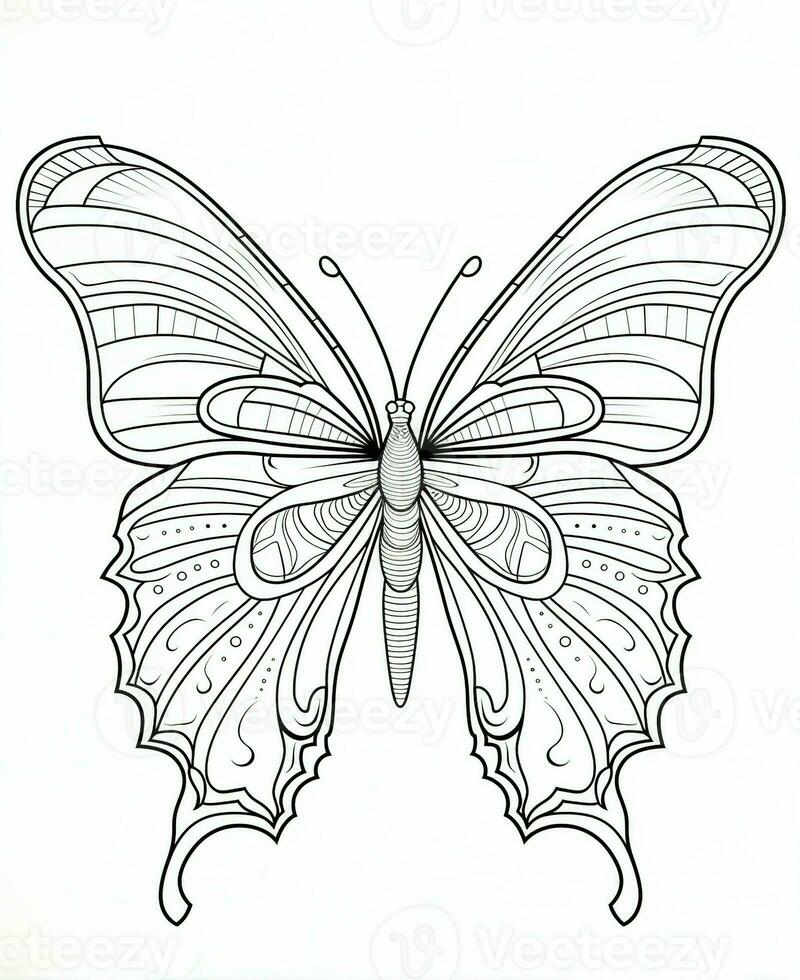 Illustration for coloring book with butterfly isolated on white background. Generative AI photo
