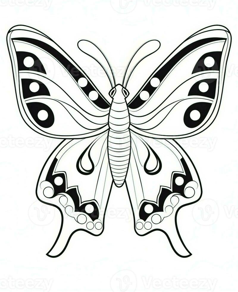 Illustration for coloring book with butterfly isolated on white background. Generative AI photo