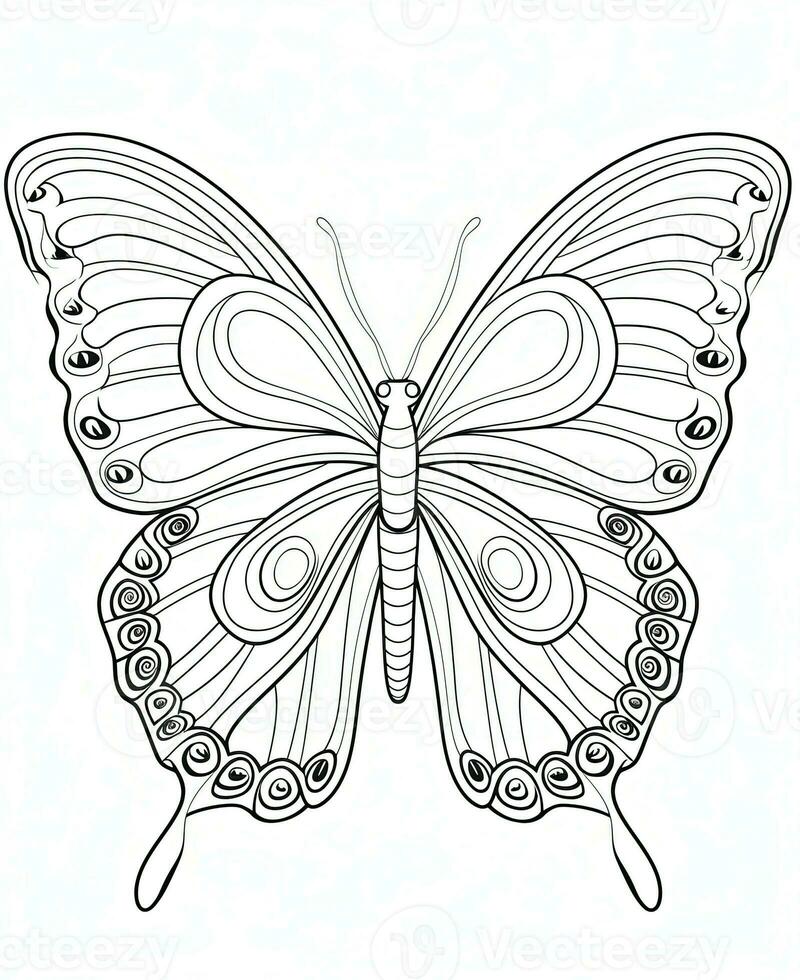Illustration for coloring book with butterfly isolated on white background. Generative AI photo