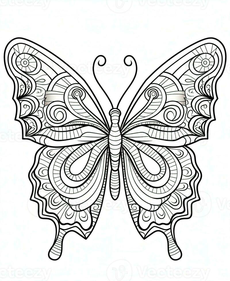 Illustration for coloring book with butterfly isolated on white background. Generative AI photo