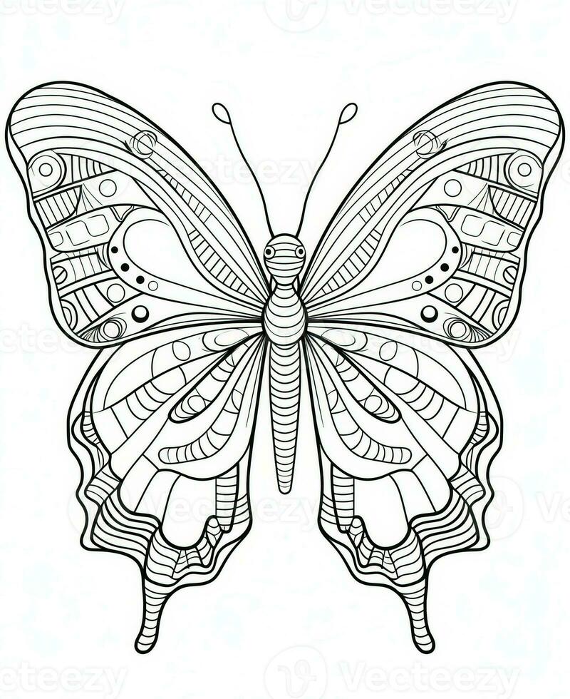 Illustration for coloring book with butterfly isolated on white background. Generative AI photo