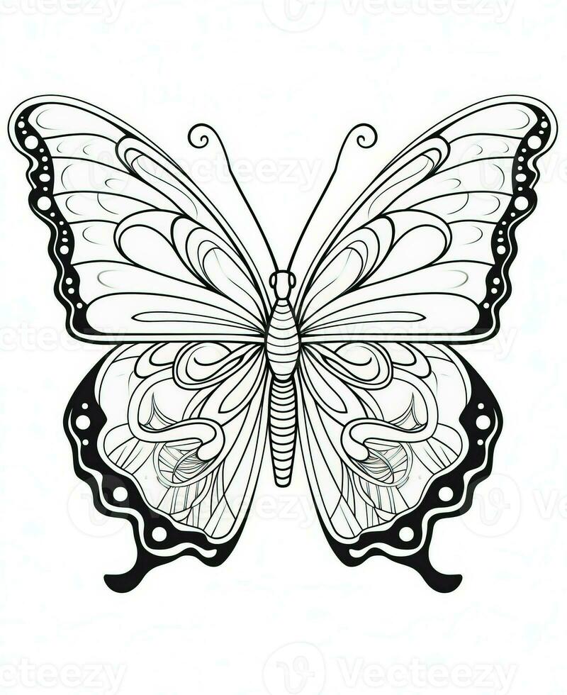 a black and white butterfly coloring page. Generative AI photo